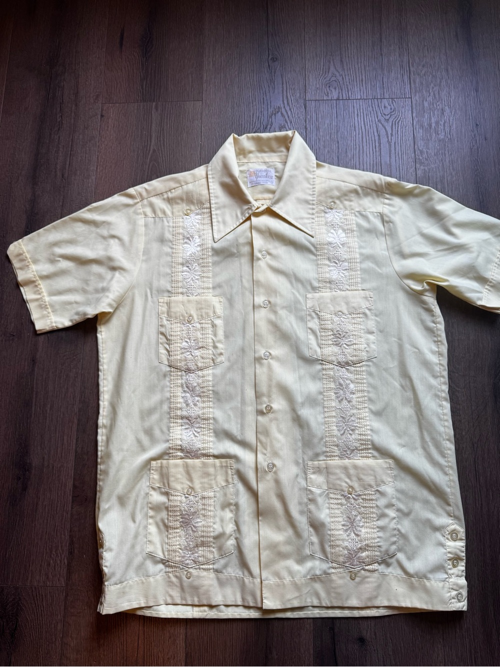 Guayabera Yucateca Classic Button Down Shirt - Permanent Press Light Yellow Sz L